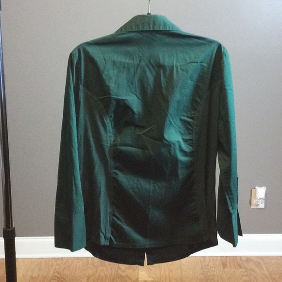 XL Christopher & Banks hunter green stretch button down blouse - Picture 2 of 16